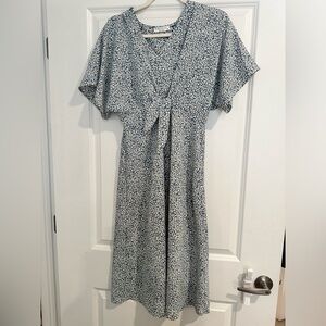 Calista Blue Printed V-Neck Drop Shoulder Dress